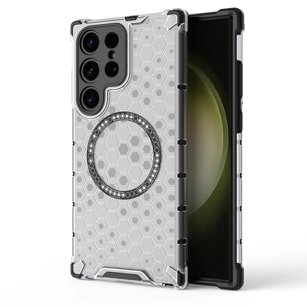 Custodia MagSafe per Samsung Galaxy S24 Ultra S928, Techsuit, HoneyComb Shield, Bianca