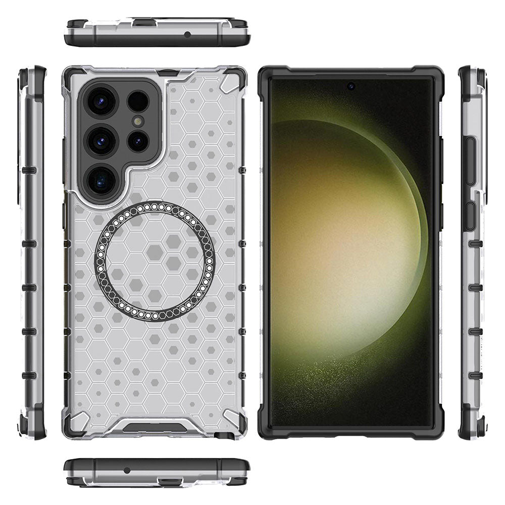 Custodia MagSafe per Samsung Galaxy S24 Ultra S928, Techsuit, HoneyComb Shield, Bianca