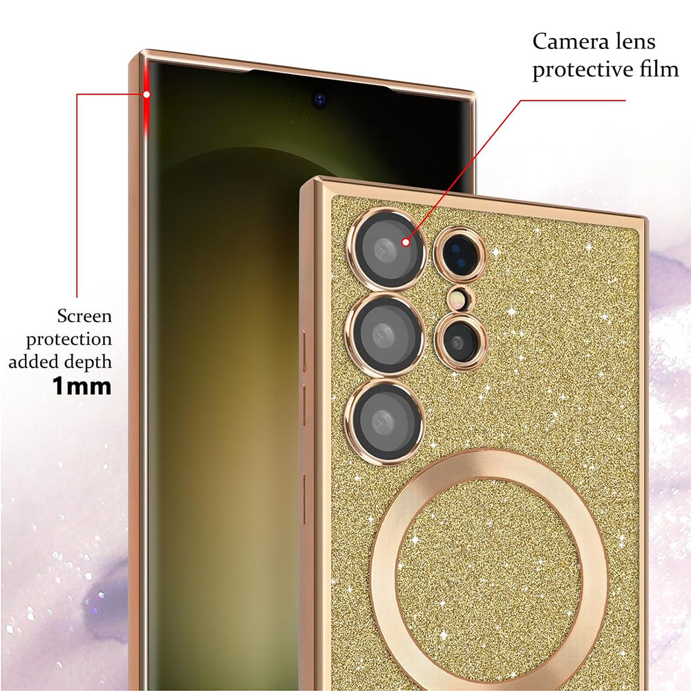 Custodia MagSafe per Samsung Galaxy S24 Ultra S928, Techsuit, Luxury Glitter, Argento