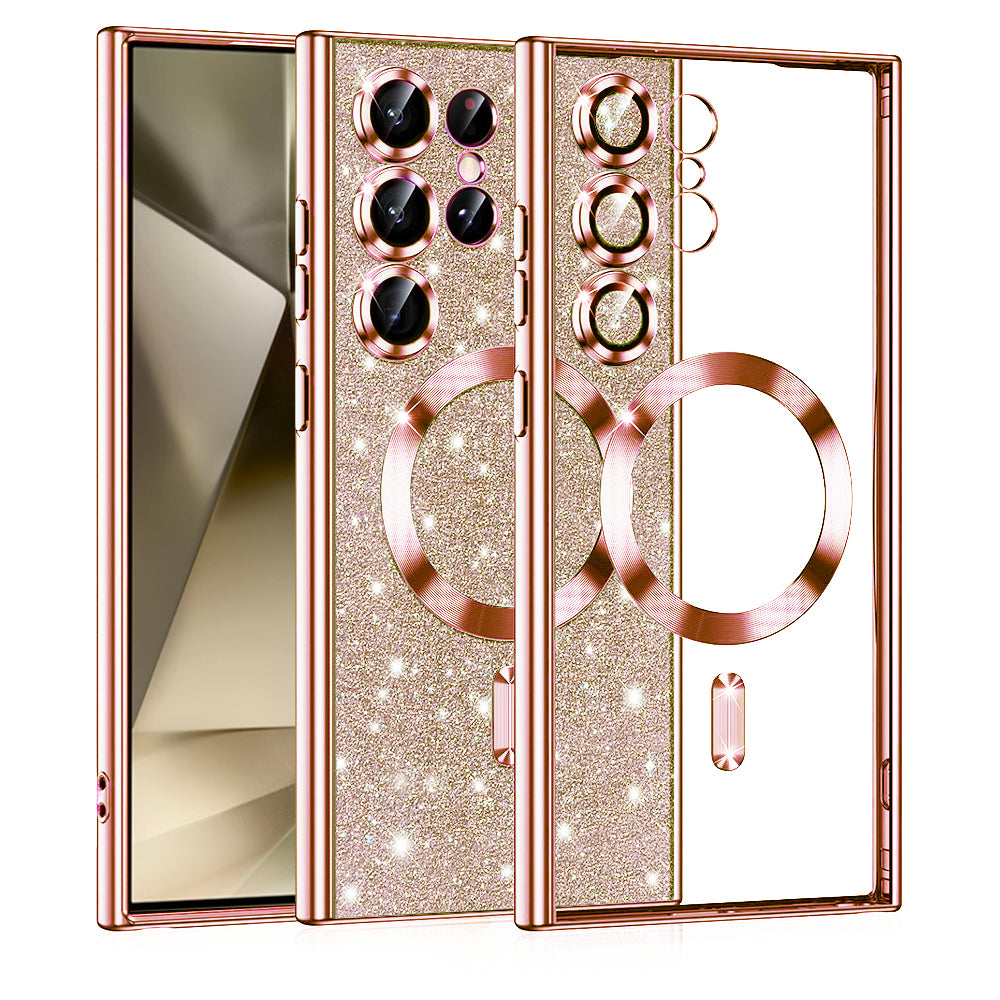 Custodia MagSafe per Samsung Galaxy S24 Ultra S928, Techsuit, Luxury Glitter, Rosa Oro