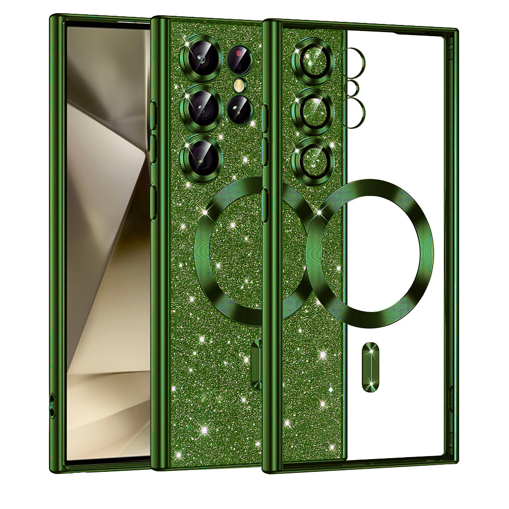 Custodia MagSafe per Samsung Galaxy S24 Ultra S928, Techsuit, Luxury Glitter, Verde Scuro