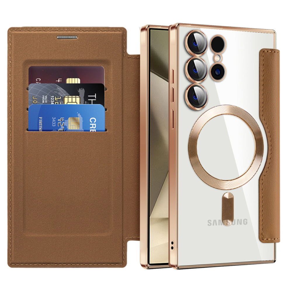 Custodia MagSafe per Samsung Galaxy S24 Ultra S928, Techsuit, SmartMag Book, Marrone