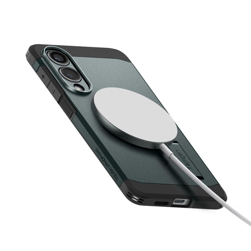 Custodia MagSafe per Samsung Galaxy S25 Edge S937, Spigen, Tough Armor, Verde ACS09424