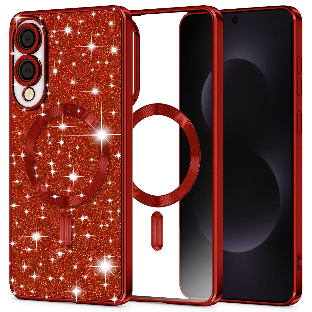 Custodia MagSafe per Samsung Galaxy S25 Edge S937, Techsuit, Luxury Glitter, Rossa