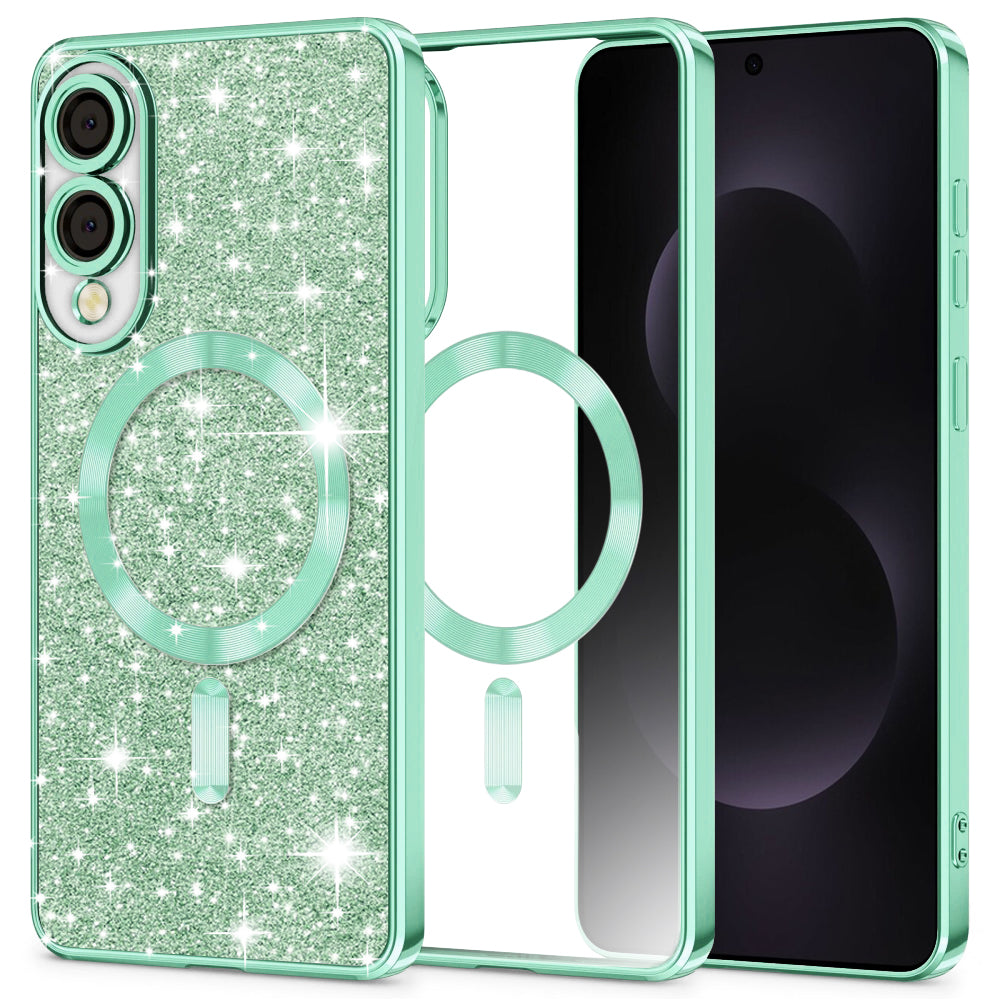 Custodia MagSafe per Samsung Galaxy S25 Edge S937, Techsuit, Luxury Glitter, Verde Chiaro