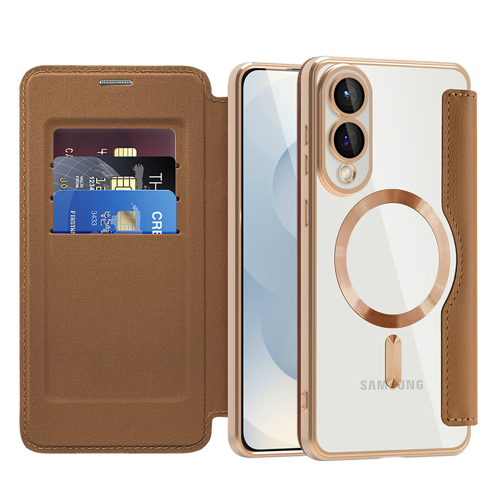 Custodia MagSafe per Samsung Galaxy S25 Edge S937, Techsuit, SmartMag Book, Marrone