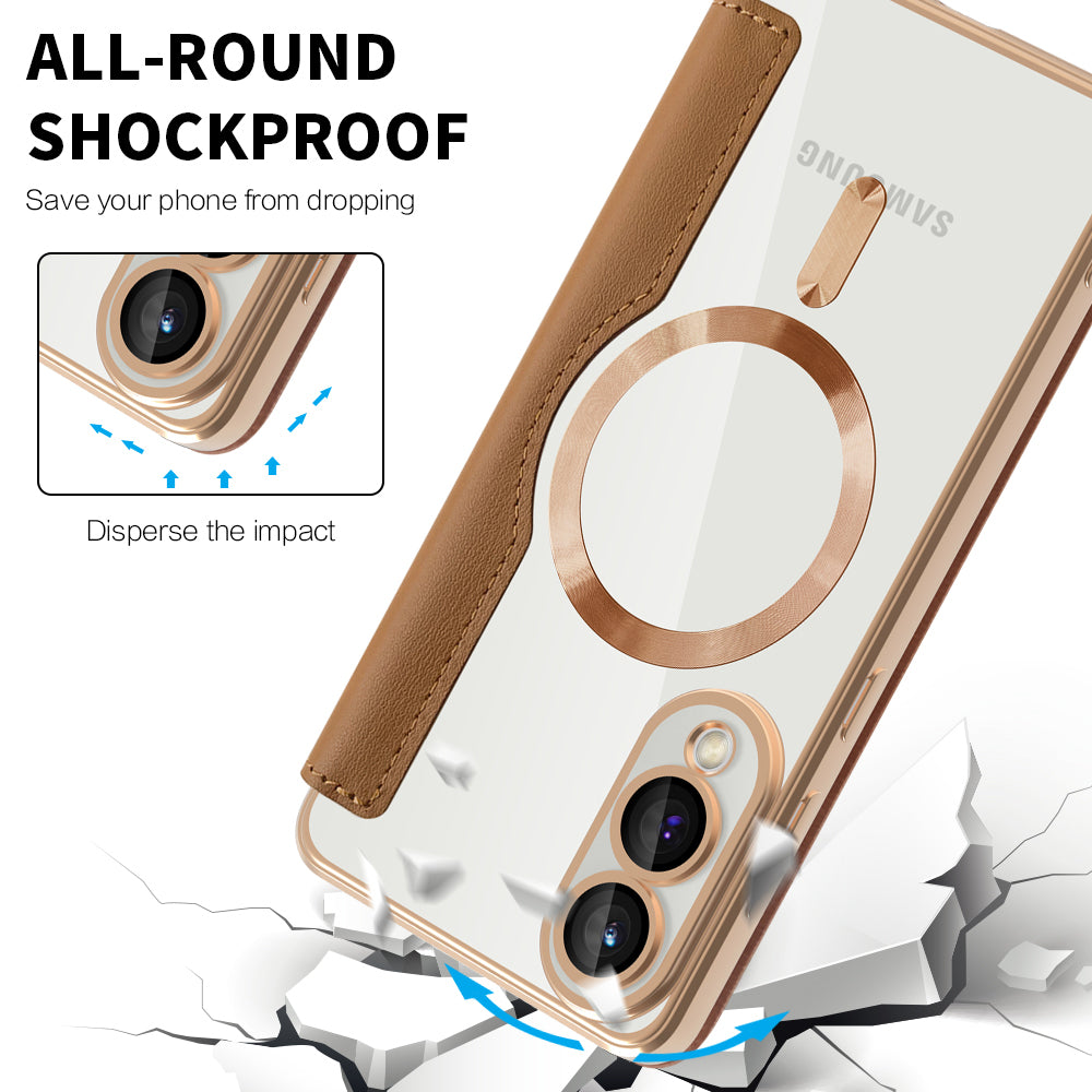 Custodia MagSafe per Samsung Galaxy S25 Edge S937, Techsuit, SmartMag Book, Marrone