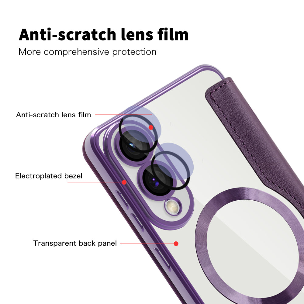 Custodia MagSafe per Samsung Galaxy S25 Edge S937, Techsuit, SmartMag Book, Viola