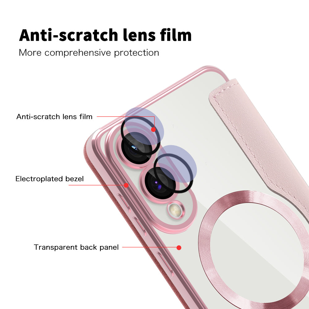 Custodia MagSafe per Samsung Galaxy S25 Edge S937, Techsuit, SmartMag Book, Rosa