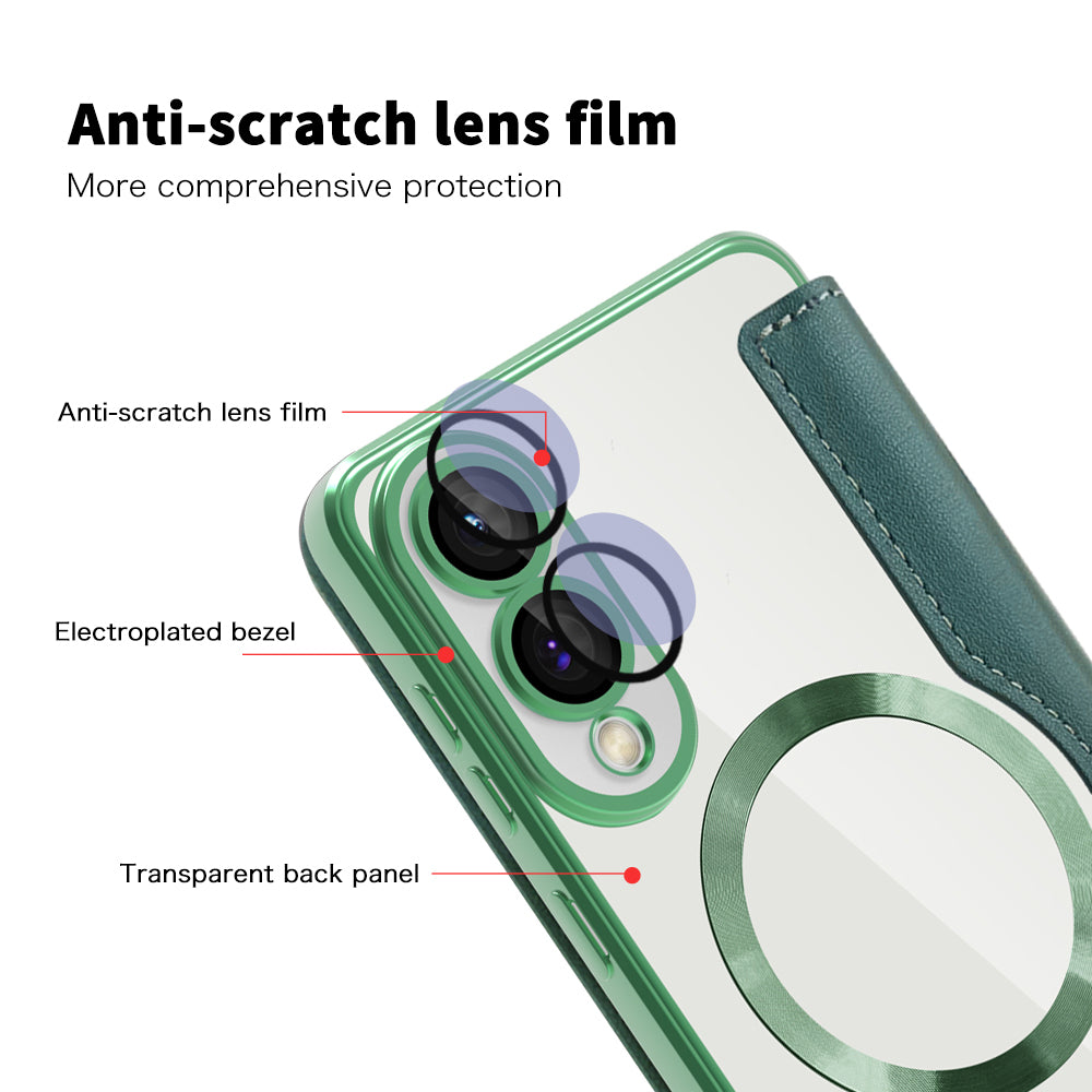 Custodia MagSafe per Samsung Galaxy S25 Edge S937, Techsuit, SmartMag Book, Verde