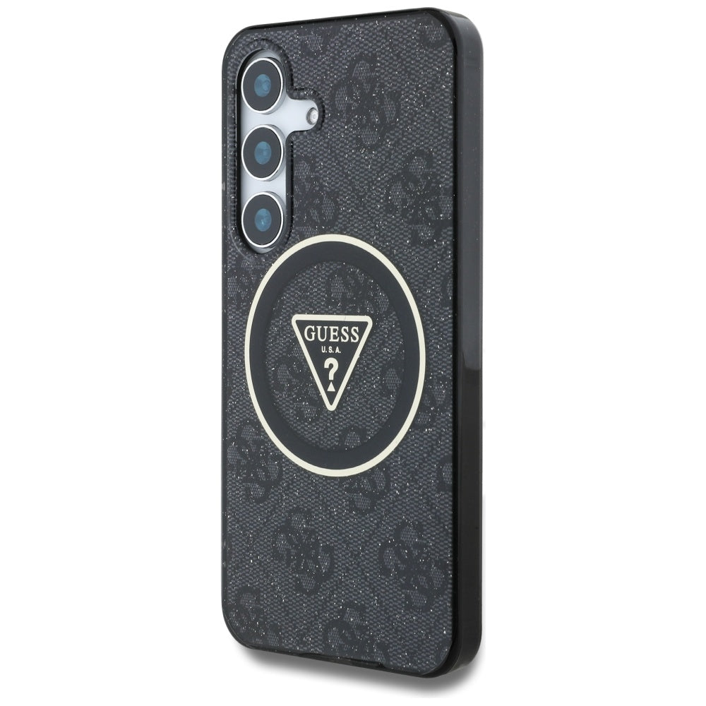 Custodia MagSafe per Samsung Galaxy S25+ S936, Guess, IML Glitter 4G Circle Triangle, Nera