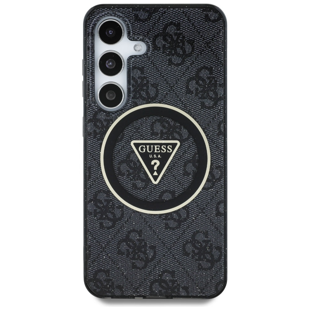 Custodia MagSafe per Samsung Galaxy S25+ S936, Guess, IML Glitter 4G Circle Triangle, Nera