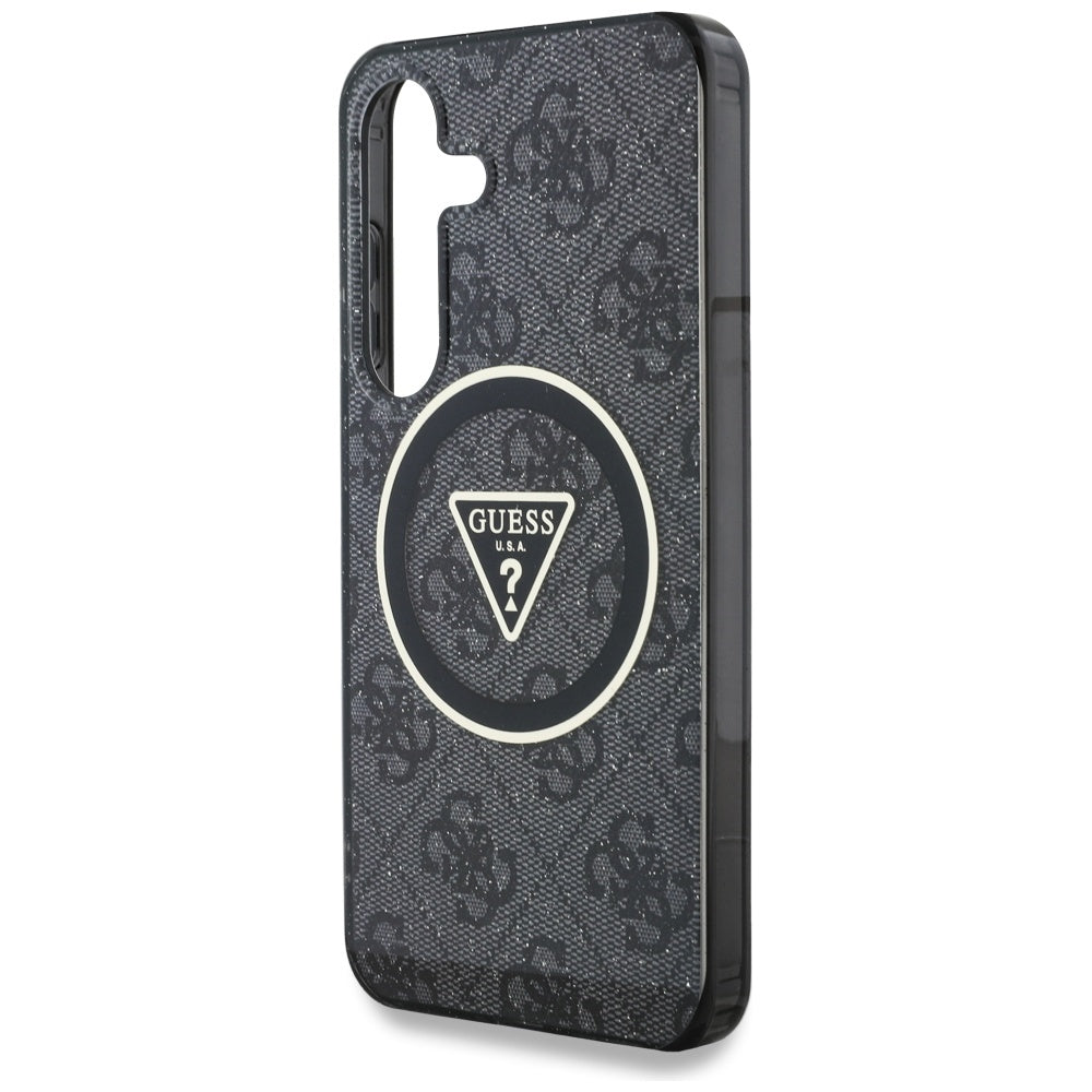 Custodia MagSafe per Samsung Galaxy S25+ S936, Guess, IML Glitter 4G Circle Triangle, Nera