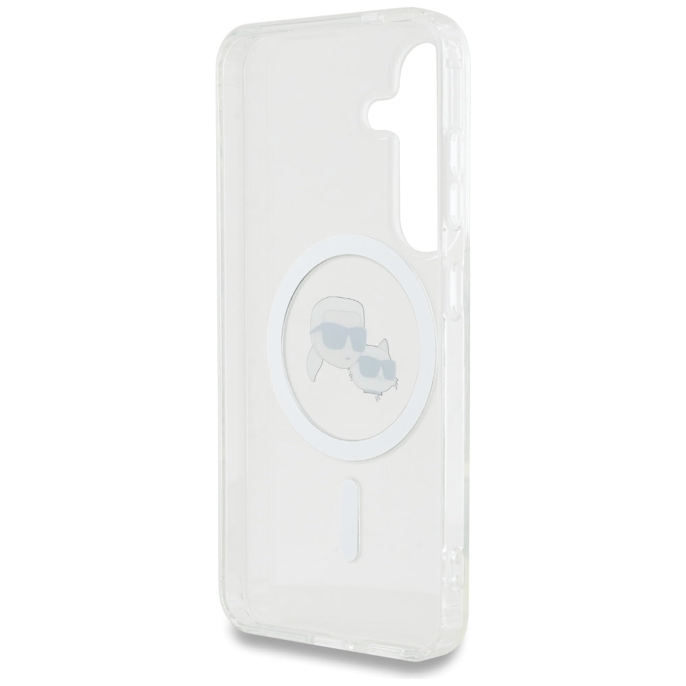 Custodia MagSafe per Samsung Galaxy S25+ S936, Karl Lagerfeld, IML Metal Karl & Choupette's Heads, Argento