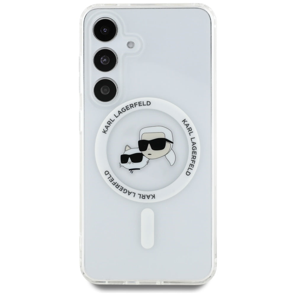 Custodia MagSafe per Samsung Galaxy S25+ S936, Karl Lagerfeld, IML Metal Karl & Choupette's Heads, Argento