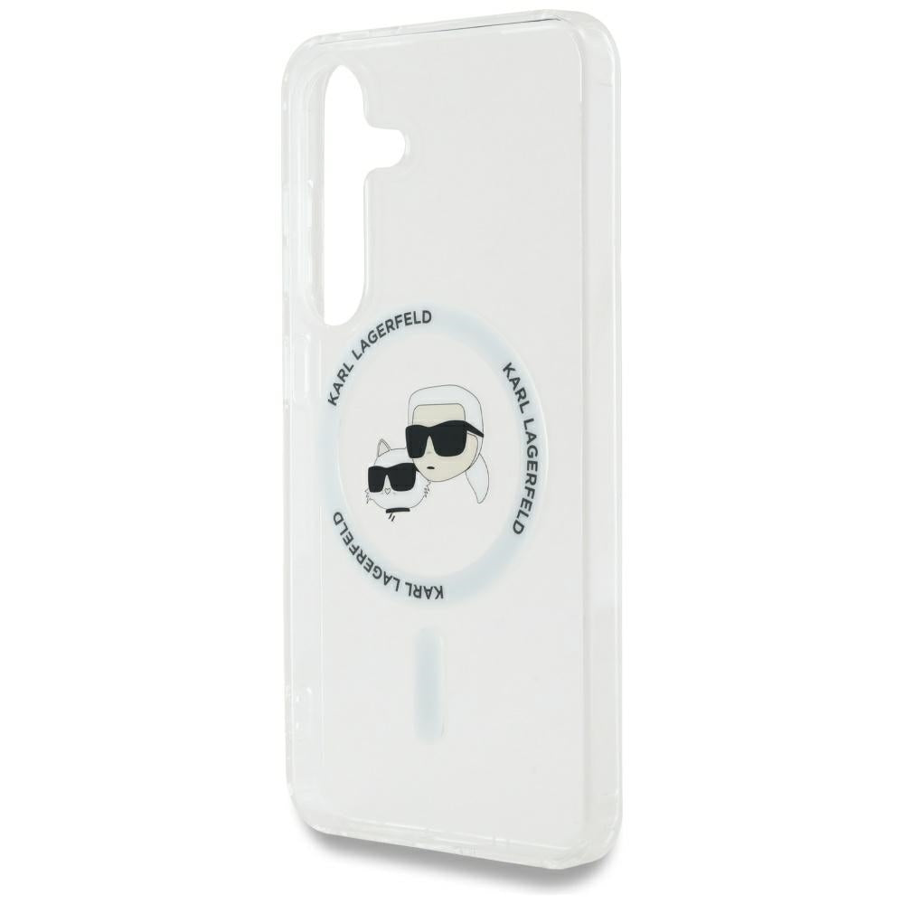 Custodia MagSafe per Samsung Galaxy S25+ S936, Karl Lagerfeld, IML Metal Karl & Choupette's Heads, Argento
