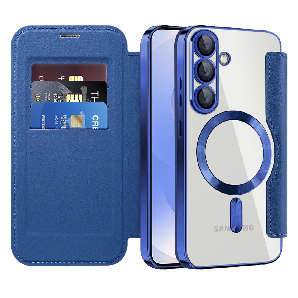 Custodia MagSafe per Samsung Galaxy S25+ S936, Techsuit, SmartMag Book, Blu
