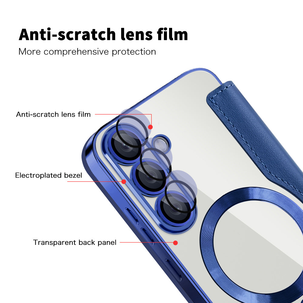 Custodia MagSafe per Samsung Galaxy S25+ S936, Techsuit, SmartMag Book, Blu