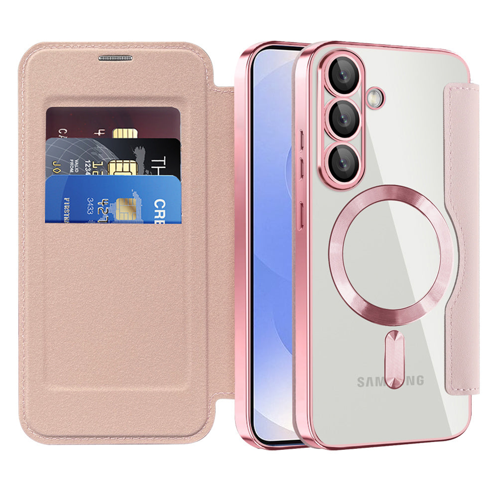 Custodia MagSafe per Samsung Galaxy S25+ S936, Techsuit, SmartMag Book, Rosa