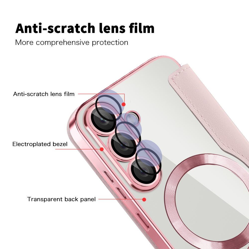 Custodia MagSafe per Samsung Galaxy S25+ S936, Techsuit, SmartMag Book, Rosa