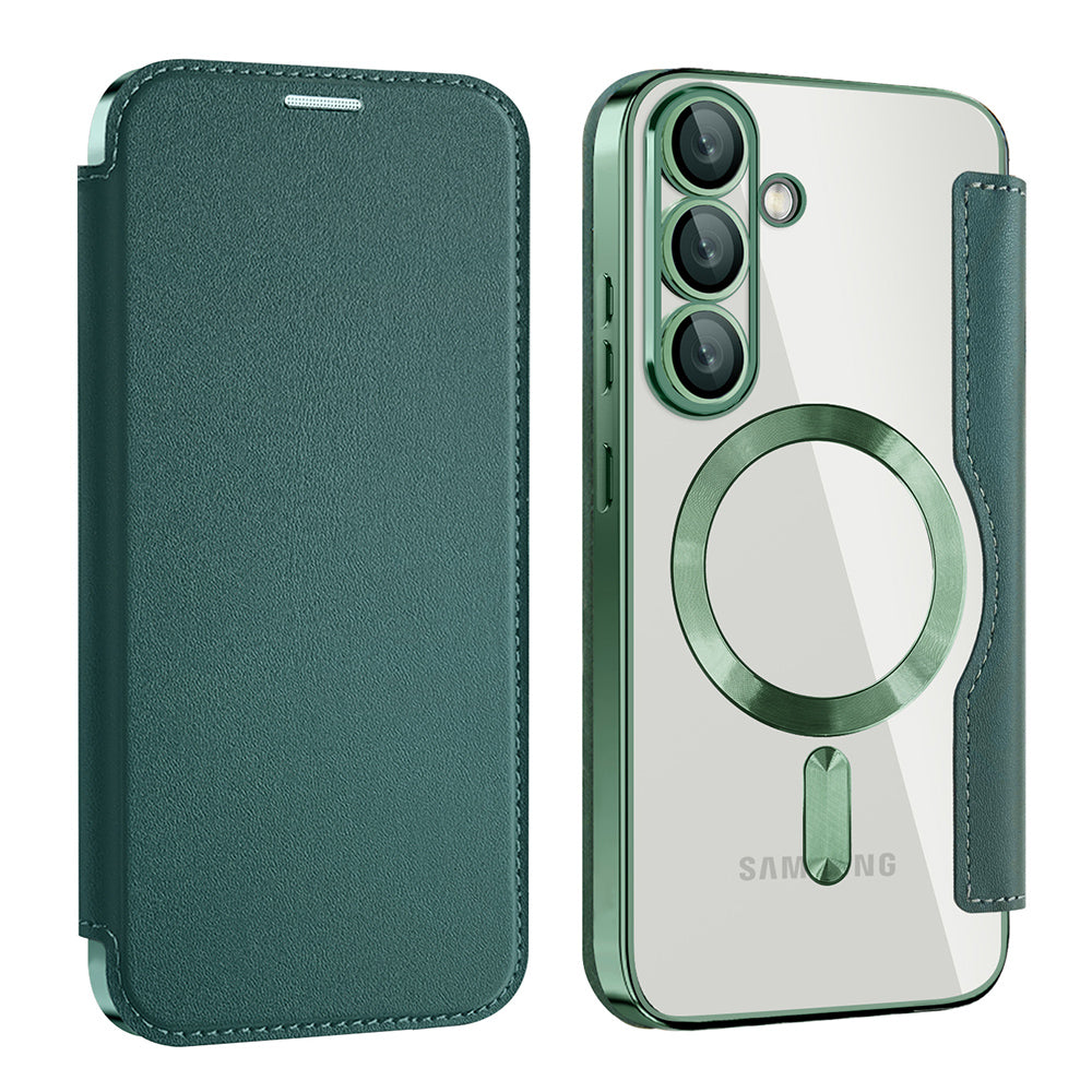 Custodia MagSafe per Samsung Galaxy S25+ S936, Techsuit, SmartMag Book, Verde