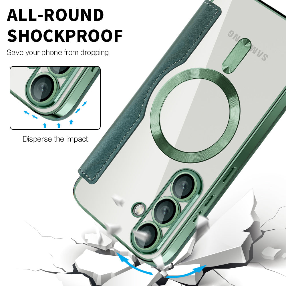 Custodia MagSafe per Samsung Galaxy S25+ S936, Techsuit, SmartMag Book, Verde