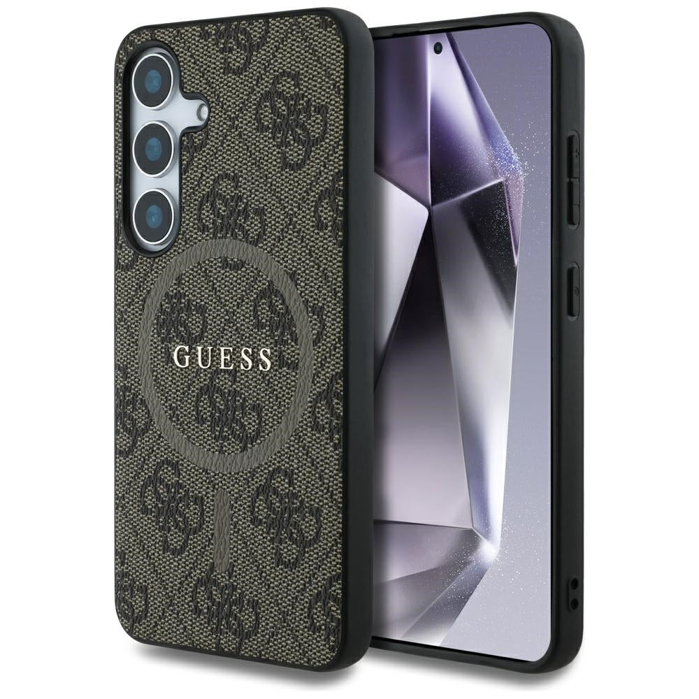 Custodia MagSafe per Samsung Galaxy S25 S931, Guess, 4G Ring Classic Logo, Marrone