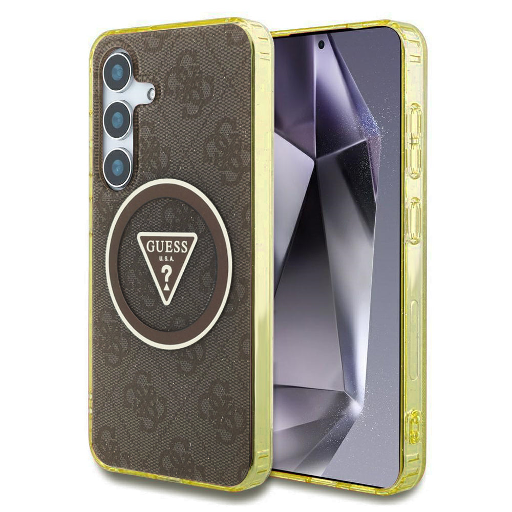 Custodia MagSafe per Samsung Galaxy S25 S931, Guess, IML Glitter 4G Circle Triangle, Marrone