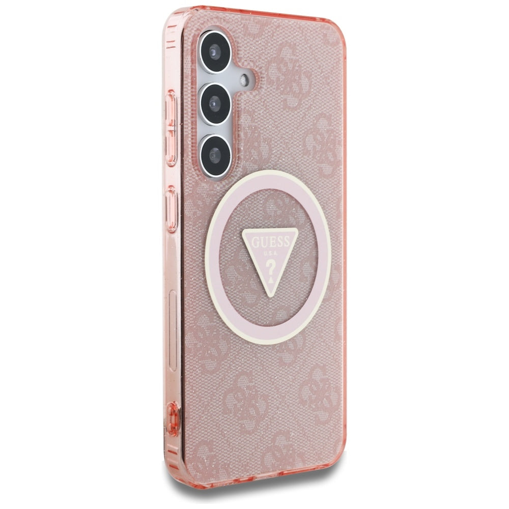 MagSafe Case for Samsung Galaxy S25 S931, Guess, IML Glitter 4G Circle Triangle, Pink