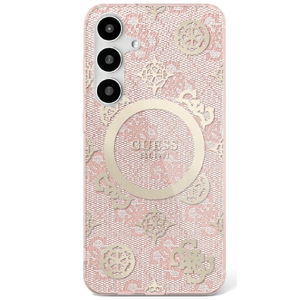 Custodia MagSafe per Samsung Galaxy S25 S931, Guess, IML Peony su sfondo 4G, Rosa