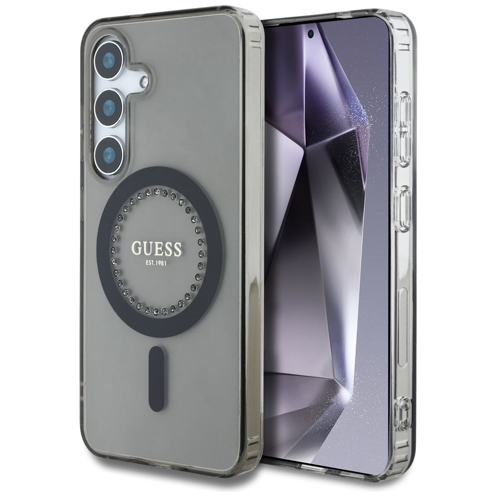 Custodia MagSafe per Samsung Galaxy S25 S931, Guess, IML Rhinestone, Nera