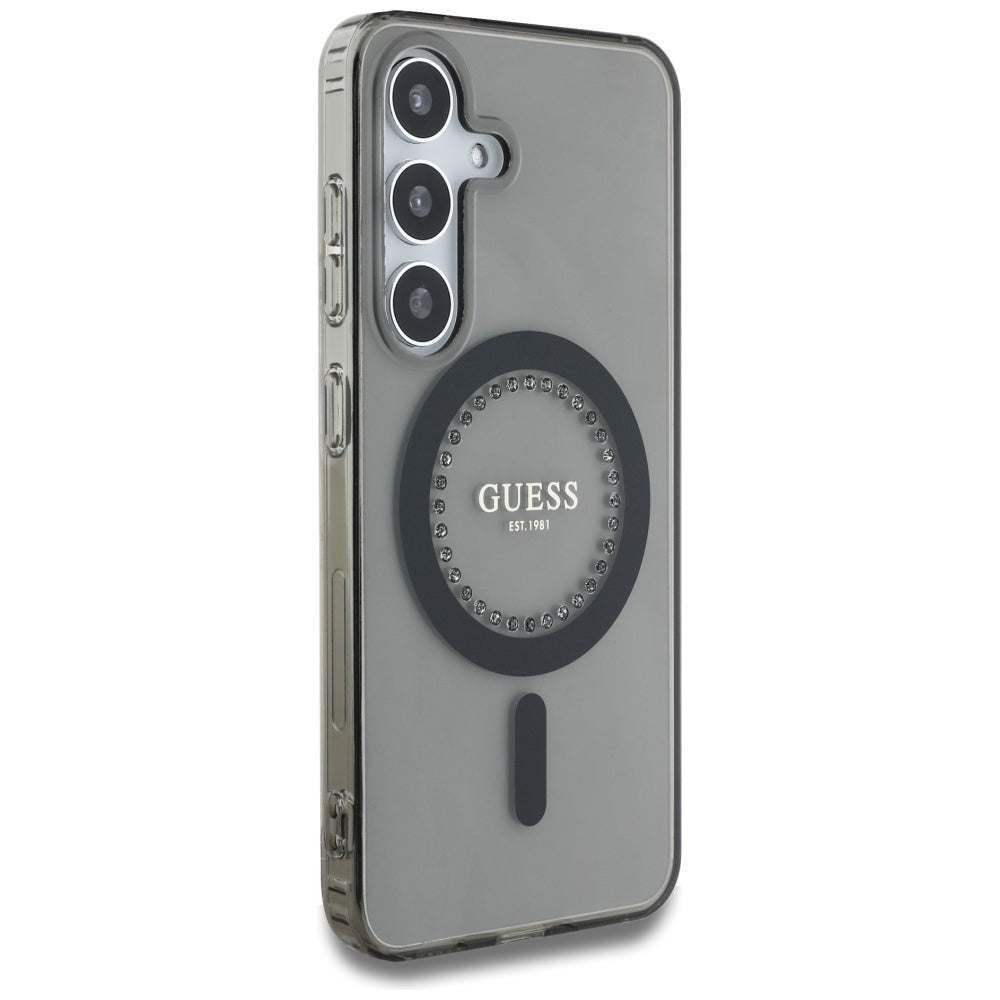 Custodia MagSafe per Samsung Galaxy S25 S931, Guess, IML Rhinestone, Nera