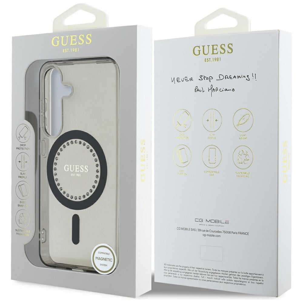 Custodia MagSafe per Samsung Galaxy S25 S931, Guess, IML Rhinestone, Nera