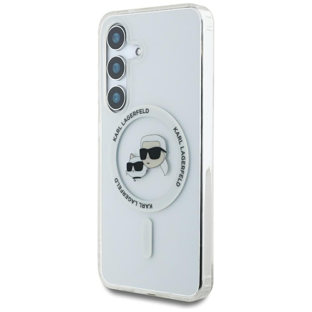 Custodia MagSafe per Samsung Galaxy S25 S931, Karl Lagerfeld, IML Metal Karl & Choupette's Heads, Bianca