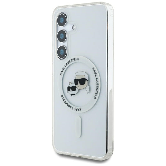 Custodia MagSafe per Samsung Galaxy S25 S931, Karl Lagerfeld, IML Metal Karl & Choupette's Heads, Bianca