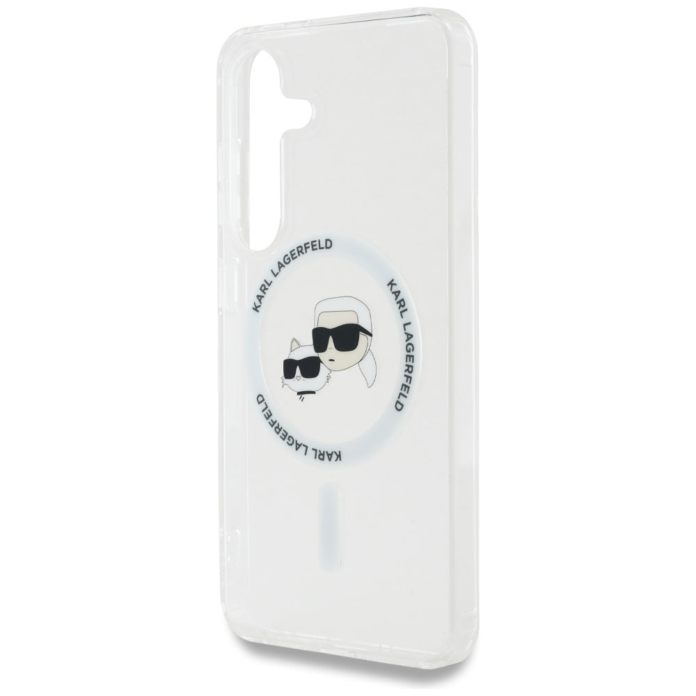 Custodia MagSafe per Samsung Galaxy S25 S931, Karl Lagerfeld, IML Metal Karl & Choupette's Heads, Bianca