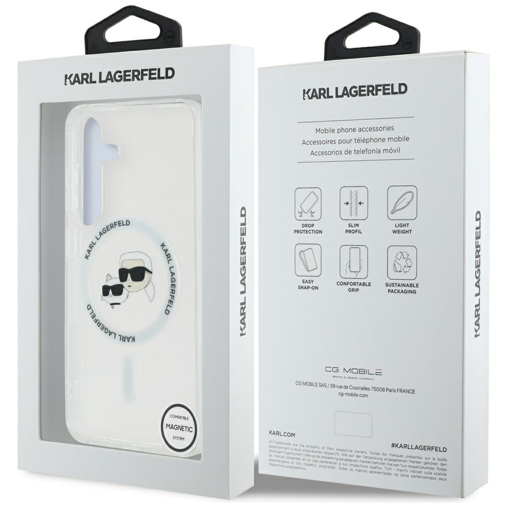 Custodia MagSafe per Samsung Galaxy S25 S931, Karl Lagerfeld, IML Metal Karl & Choupette's Heads, Bianca