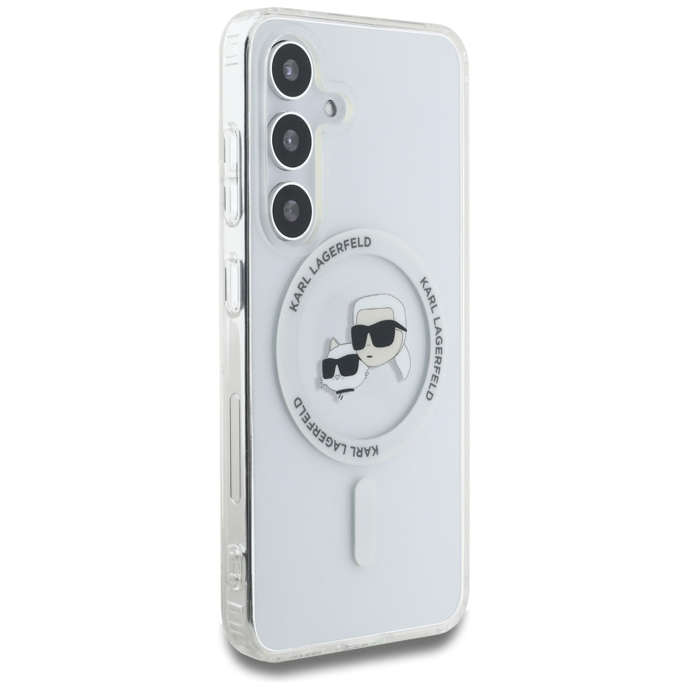 Custodia MagSafe per Samsung Galaxy S25 S931, Karl Lagerfeld, IML Metal Karl & Choupette's Heads, Bianca
