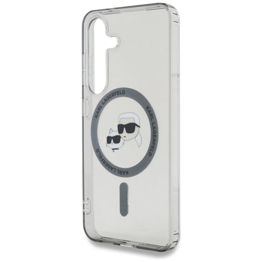 Custodia MagSafe per Samsung Galaxy S25 S931, Karl Lagerfeld, IML Metal Karl & Choupette's Heads, Nera