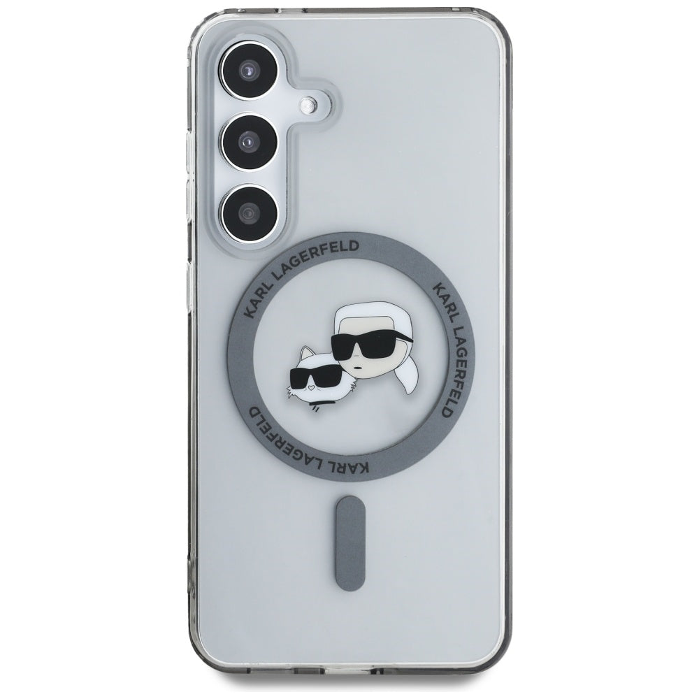 Custodia MagSafe per Samsung Galaxy S25 S931, Karl Lagerfeld, IML Metal Karl & Choupette's Heads, Nera