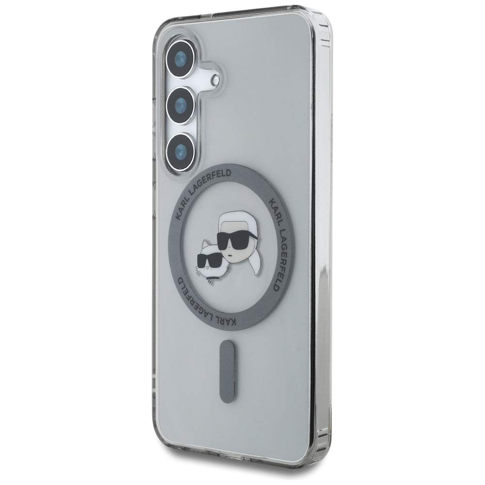 Custodia MagSafe per Samsung Galaxy S25 S931, Karl Lagerfeld, IML Metal Karl & Choupette's Heads, Nera