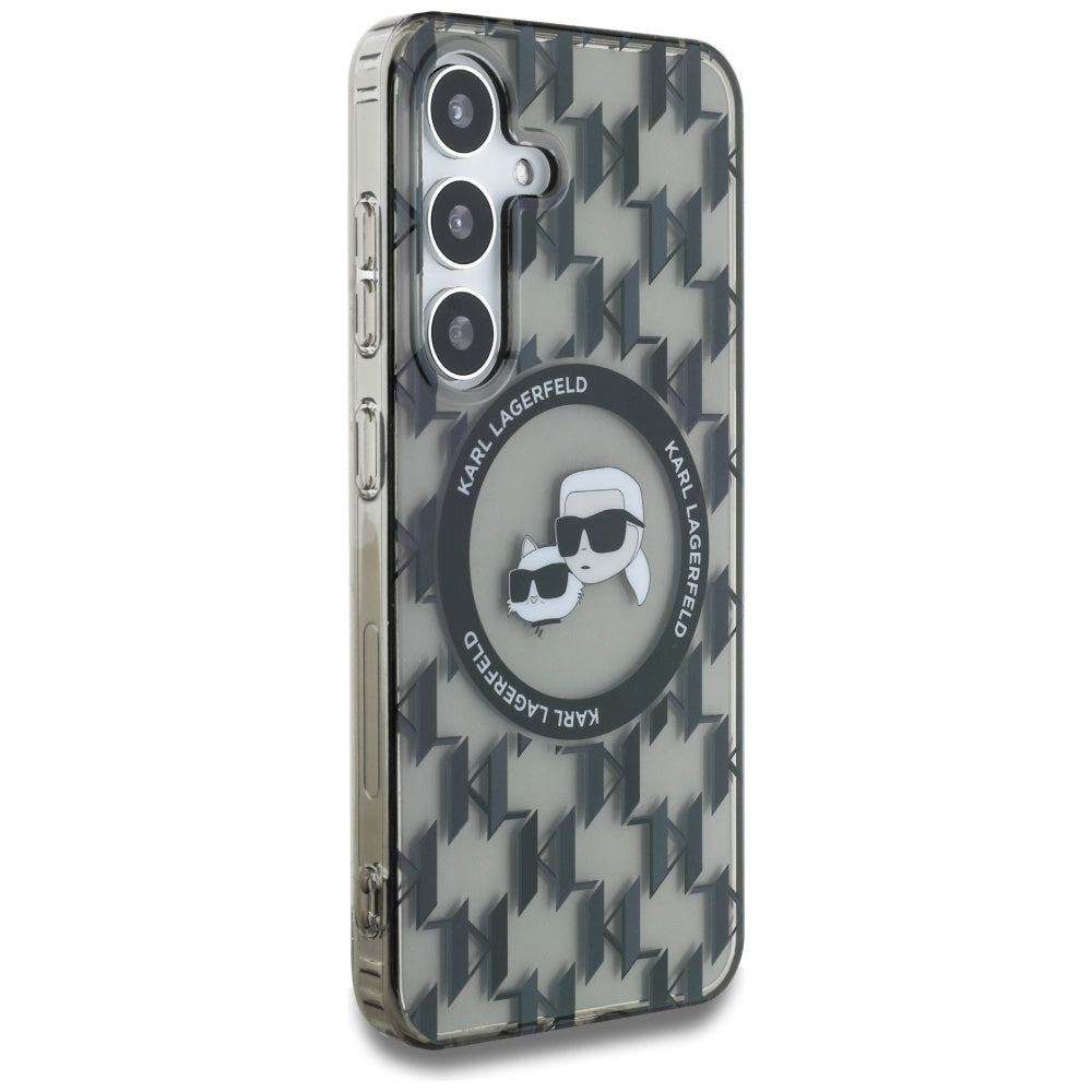 Custodia MagSafe per Samsung Galaxy S25 S931, Karl Lagerfeld, IML Monogram Karl & Choupette's Heads, Nera