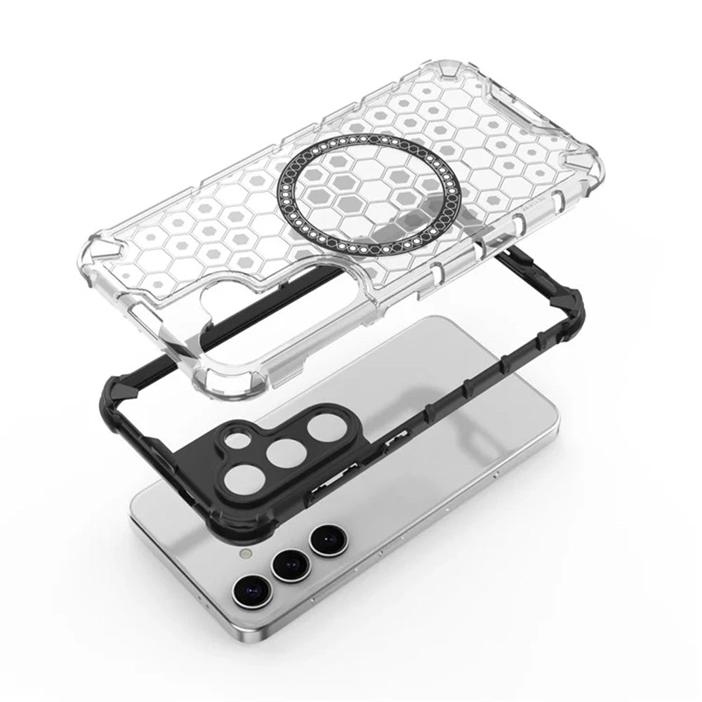Custodia MagSafe per Samsung Galaxy S25 S931, Techsuit, HoneyComb Shield, Bianca