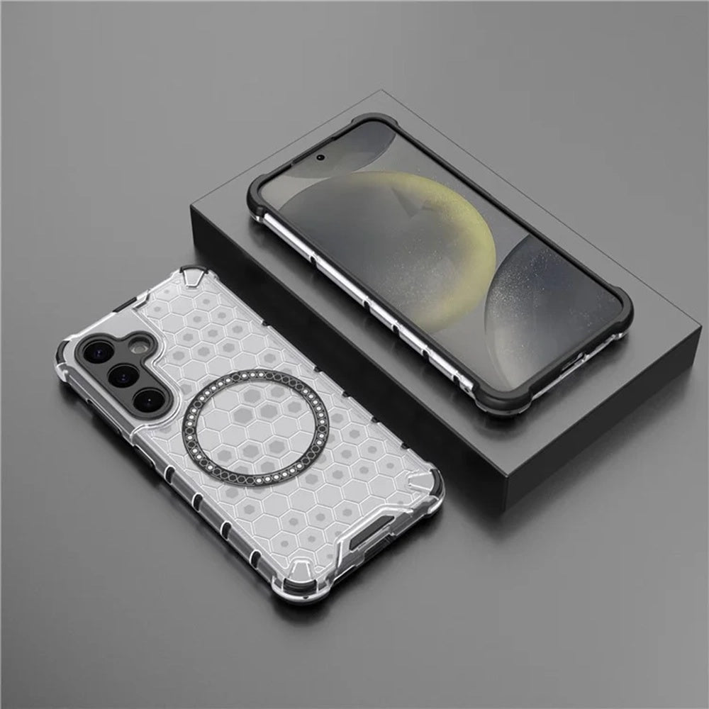 Custodia MagSafe per Samsung Galaxy S25 S931, Techsuit, HoneyComb Shield, Bianca
