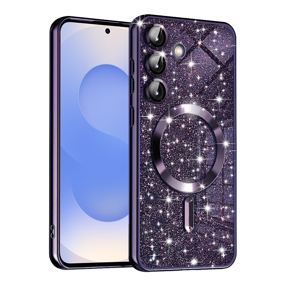 Custodia MagSafe per Samsung Galaxy S25 S931, Techsuit, Luxury Glitter, Viola Scuro