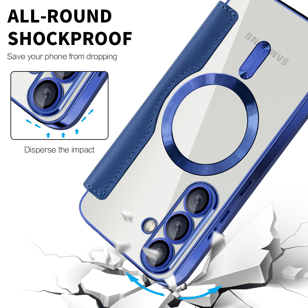 Custodia MagSafe per Samsung Galaxy S25 S931, Techsuit, SmartMag Book, Blu