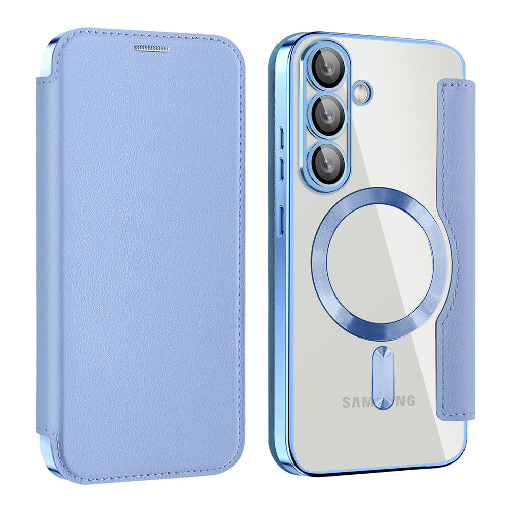 Custodia MagSafe per Samsung Galaxy S25 S931, Techsuit, SmartMag Book, Blu