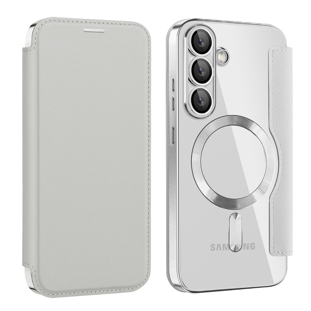 Custodia MagSafe per Samsung Galaxy S25 S931, Techsuit, SmartMag Book, Grigio