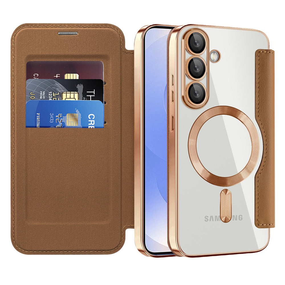 Custodia MagSafe per Samsung Galaxy S25 S931, Techsuit, SmartMag Book, Marrone