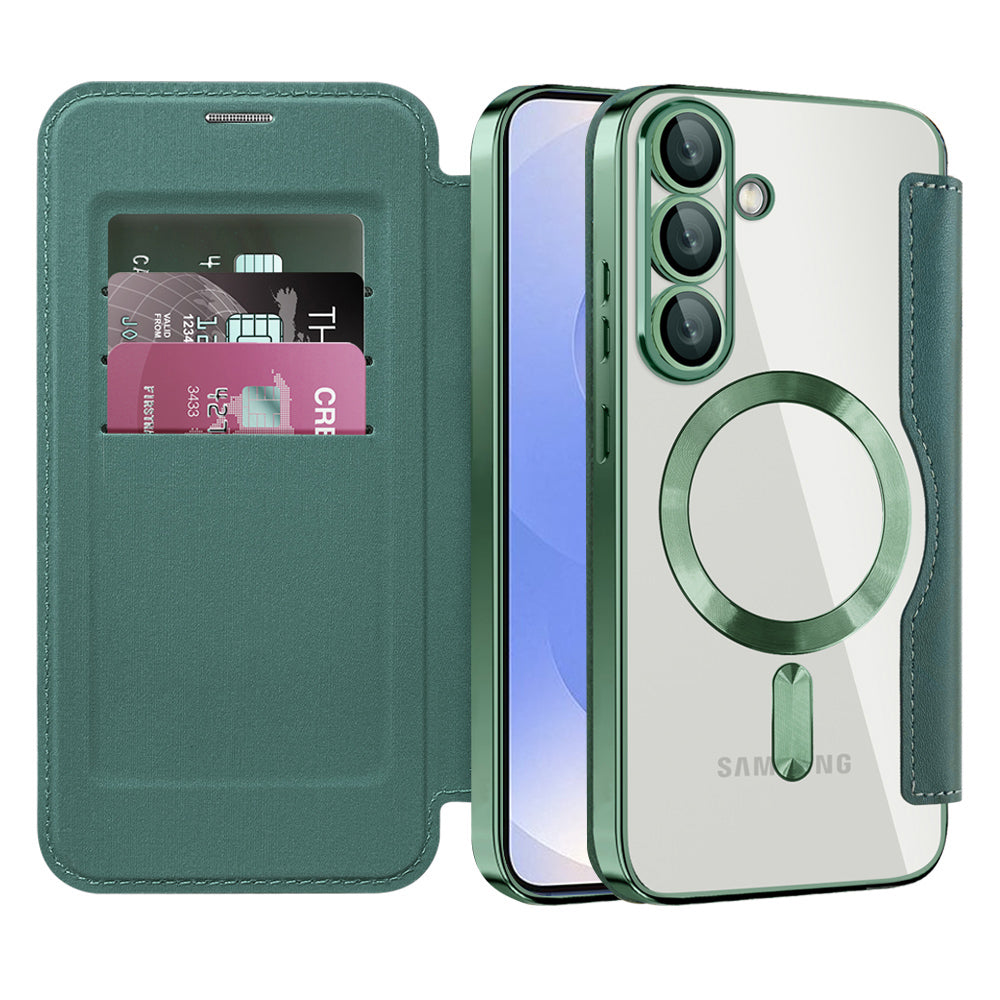 Custodia MagSafe per Samsung Galaxy S25 S931, Techsuit, SmartMag Book, Verde